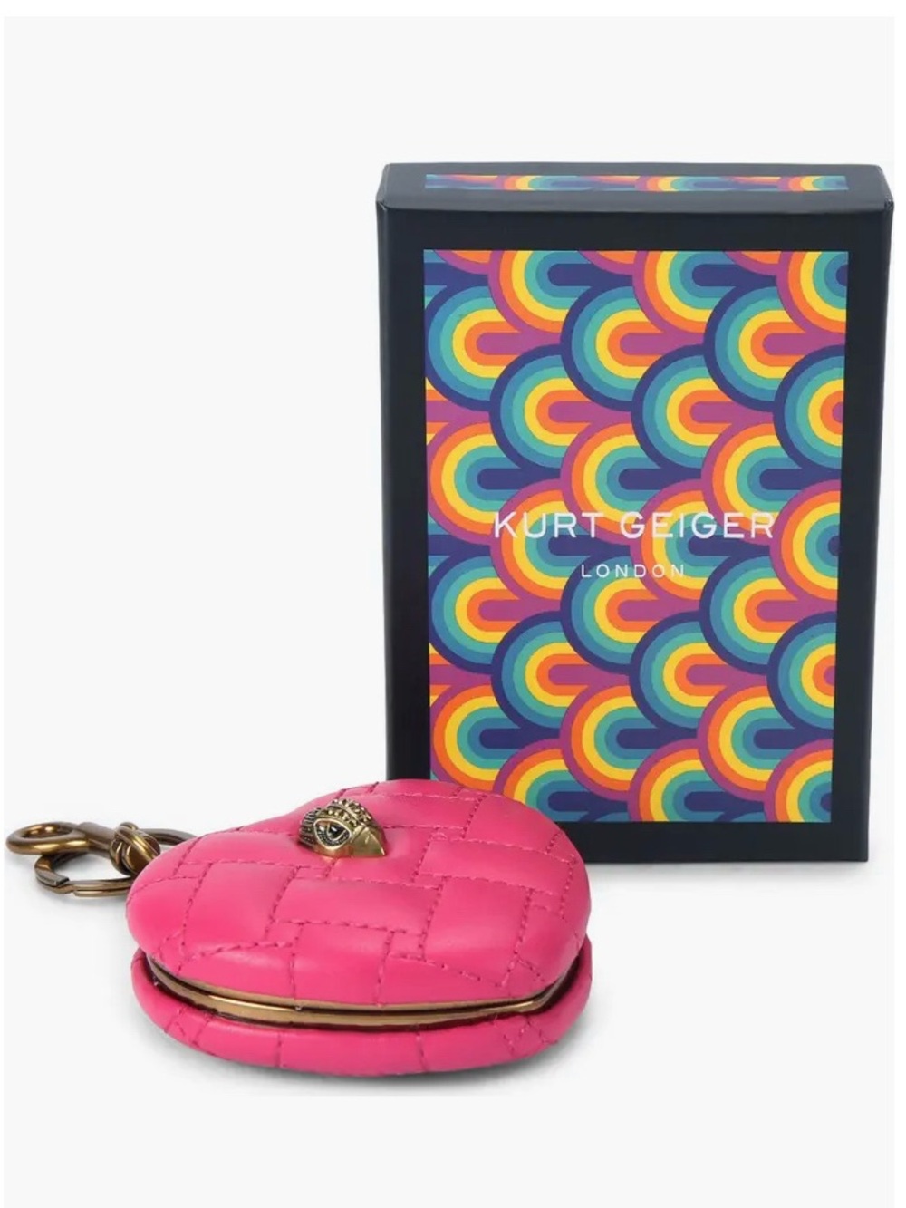 Kurt Geiger Hot Pink Quilted Heart Mirror Bag-charm NIB